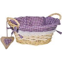 Round Basket Gingham Lining Handwoven Natural Storage Bread Fruit Or Snacks Lightweight