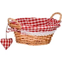 Round Basket Purple Gingham Lining Handwoven Natural Storage Bread Fruit Or Snacks Lightweight