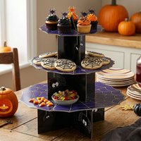 Orsina Incy Wincy 3 Tier Spider Cake Stand, Creepy Crawly Dessert Display, Cardboard Tiered Display For Halloween in Purple