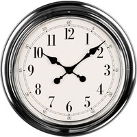 Orsina Chrome Finish Wall Clock, Round Timepiece With White Face & Bold Digits, Glossy Frame Silent Clock For Decor in Silver