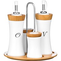 Orsina 4pc Bamboo & Ceramic Condiment Set in White