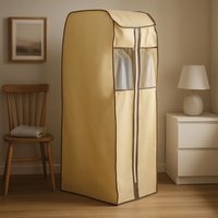 Orsina Cream Polyester Covered Hanging Wardrobe, Portable Clothes Storage With Zippered Front & Hanging Rail