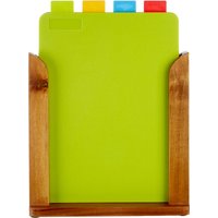 Orsina Set Of Four Colour-Coded Chopping & Serving Boards With Wooden Stand, Durable HDPE Cutting Mats For Kitchen