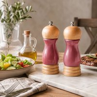 Orsina Natural Origins 14cm Rubberwood Hi Gloss Salt & Pepper Mill Set in Pink