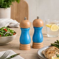 Orsina Natural Origins 14cm Rubberwood Hi Gloss Salt & Pepper Mill Set in Blue