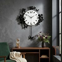Orsina Flower & Butterflies Design Wall Clock in Black