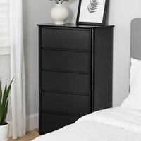 Orsina Spacious Black High Gloss 5 Drawer Chest, Modern Chest Of Drawers For Livingroom, Minimalist Storage Chest