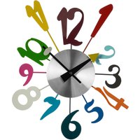 Orsina Multi-Colour Funky Numbers Wall Clock, Retro Analogue Clock With Tapered Black Hands, Decorative Wall Clock