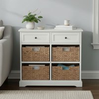 Orsina Rustic Style Two Drawers Four Baskets Cabinet, Compact Design Display Cabinet, Spacious Side Cabinet in Ivory