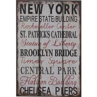 Orsina New York Wall Plaque, Vintage Wooden Sign With Bold City Typography, Natural Wood Grain Adds Urban Rustic in White