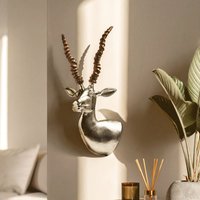 Orsina Gazelle Wall Mountable Sculpture, Decorative Art Sculpture for Wall, Traditional Gazelle Head Wall Art in Silver