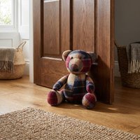 Orsina Large Green Check Bear Door Stop, Decorative Bear Doorstop For Garden Doors, Heavy Secure Door Stop Holder in Maroon