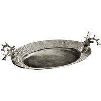 Orsina Aluminium Serving Tray, Dinner Tray with Stag Head Handles, Christmas Kitchen Tray for Gatherings in Silver