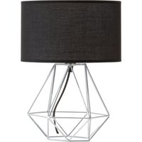 Drum Shade Table Lamp Chrome Cage Base Sturdy Bedside Lighting Piece Modern Iron Lamp Fixture Silver