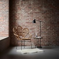Orsina Natural Brown Rattan Arm Chair with Petal Design, Black Metal Legs Rattan Dining Chair, Cane Dining Chair