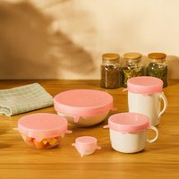 Orsina Set of 6 Pink Silicone Stretch Lids For Jars, Airtight & Leakproof Seals, Flexible Covers For Containers