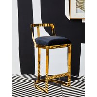 Orsina Velvet Bar Stool, Gold Finish Frame, Curved Backrest with Plump Seat, Modern Elegant Design Bar Stool in Black