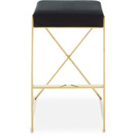 Orsina Velvet Bar Stool, Gold Finish Frame Bar Chair with Footrest, Modern Design Home Stool for Living Area in Black