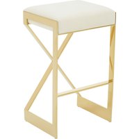 Orsina Velvet Bar Stool, Gold Finish Frame Bar Chair with Footrest, Modern Design Home Stool for Living Area in White