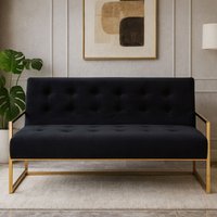 Orsina 2 Seat Velvet Sofa, Button Tufting Sofa, Foam Padded Velvet Upholstery Sofa, Metal Frame Lounge Sofa in Black