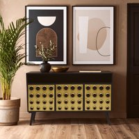 Orsina Stylish Three-Drawer Mango Wooden Sideboard, Mid-Century Modern Side Board for Living Room Organization in Gold