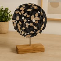 Orsina Small Wooden Sculpture, Round Shape Natural & Black Teak Wood Sculpture, Modern Wooden Sculpture for Home