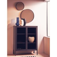 Orsina Industrial Two Door Grey Metal Cabinet, Stylish Storage Cabinet For Bedroom, Contemporary Sideboard Cabinet