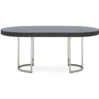 Orsina Grey High Gloss Dining Table, Stainless Steel Dining Room Table, Rounded Sides Kitchen Table for Dining