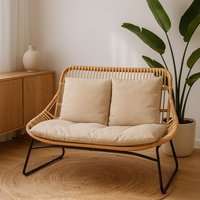 Orsina Natural Rattan Sofa, 2 Seat Rattan Sofa for Lounge, Living Room, Patio, Outdoor, Unique Cane Sofa in Brown | Size: 2 Seater