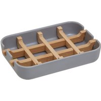 Orsina Modern Grey Bamboo Soap Dish, Minimalist Draining Soap Tray With Removable Insert, Bathroom Soap Holder