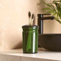 Orsina Elegant Green Glass Toothbrush Holder With Vintage-Inspired Design, Stylish Bathroom Organiser