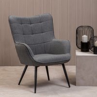 Orsina High Back Fabric Armchair with Black Legs, Versatile Durable Armchair, Easy to Maintain Bucket Chair in Grey