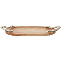 Orsina Acacia Oval Serving Tray, Wooden Food Platter, Rustic Display Board, Wooden Dish, Tray With Metal Handles in Natural