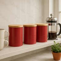 Orsina Durable Set Of Three Grey Cannisters, Stylish Design Kitchen Canisters, Secured Storage Canister Set in Red