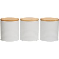 Orsina Durable Set Of Three Grey Cannisters, Stylish Design Kitchen Canisters, Secured Storage Canister Set in White