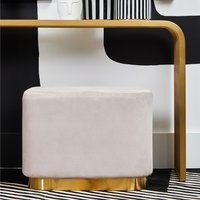 Orsina Dusty Pink Square Stool with Gold Base, Velvet Upholstered Makeup Stool, Pouffe Footstool with Modern Link in Light Brown