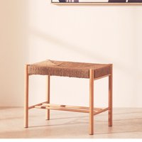 Orsina Durable Natural Rope Weave Small Bench, Solid Wooden Frame Garden Bench For Livingroom, Versatile Bench