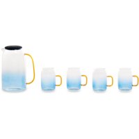 Glass Ombre Pitcher & Cup Set Delicate Glass Jug Set Amber Handles Spacious Jug Lid