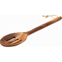 Hand Carved Slotted Wooden Ladle Acacia Cooking Spoon Drainage Holes Ergonomic Wooden Skimmer Spoon