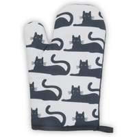Orsina Black Cat Single Oven Glove, Playful Black Cat Print With Quilted Heat Protection, Comfortable Grip in White