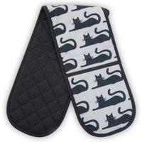 Orsina Black Cat Double Oven Glove, Quilted Heat-Resistant Fabric With Playful Cat Print in White