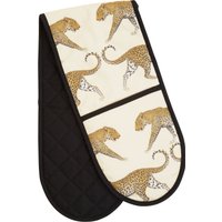 Orsina Double Oven Glove, Quilted Heat-Resistant Fabric with Monochrome Leopard Print, Safely Handles Hot Cookware in White