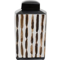 Orsina Large Ceramic Jar with Black Lid, Tonal Brushstroke Modern Trinket Jar, Decorative Porcelain Accent Jar
