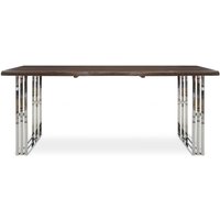 Orsina Natural & Silver Dining Table, Natural Wood Top Dining Room Table, Stainless Steel Loop Base Design