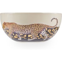Orsina Stoneware Large Salad Bowl With Intricate Leopard Print, White Bowl With Black & Gold Details|Ideal For Soups