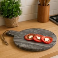Orsina Grey Marble Round Paddle Serving Board, Durable Natural Stone Board For Kitchen Use