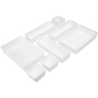Orsina Versatile Eight Piece Drawer Set Organiser, Integrated Handle Narrow Storage Boxes, Versatile Sleek Boxes in White