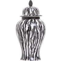 Orsina Large Marble Effect Ceramic Jar, Urn Shaped Decorative Jar With Lid & Silver Trim, White Marble Vase in Black