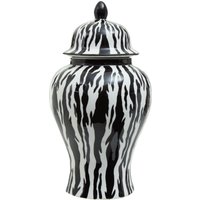 Orsina Small Ceramic Jar with Lid, Elegant Urn Shaped Decorative Jar in Monochrome Finish, Black & White Stoneware