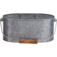 Oblong Caddy Rustic Metal Storage Caddy Wooden Handle Ideal Organising Cleaning Supplies